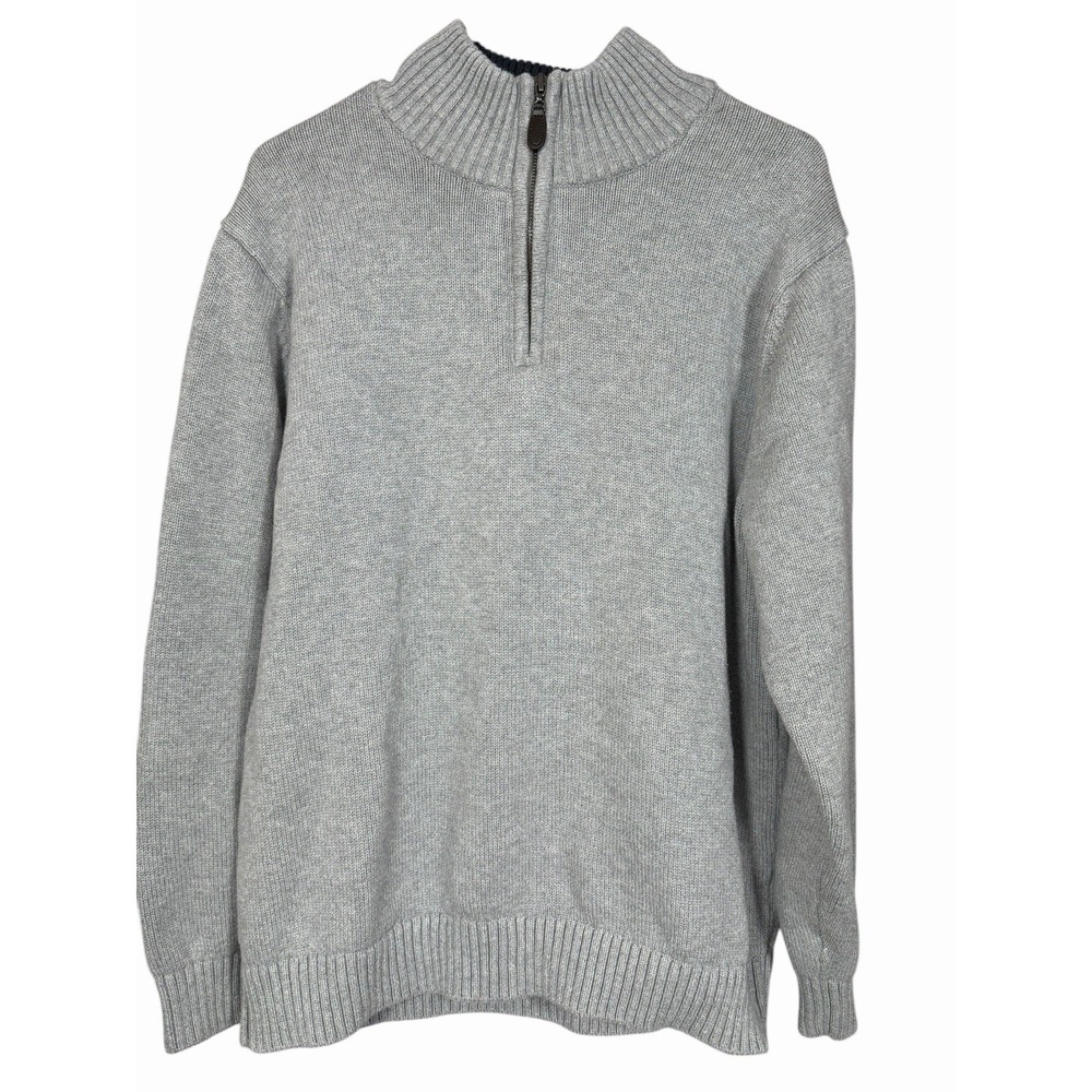L.L. Bean Men's XL Gray Cotton Half Zip Sweater Contrast Collar Cabin Cottage